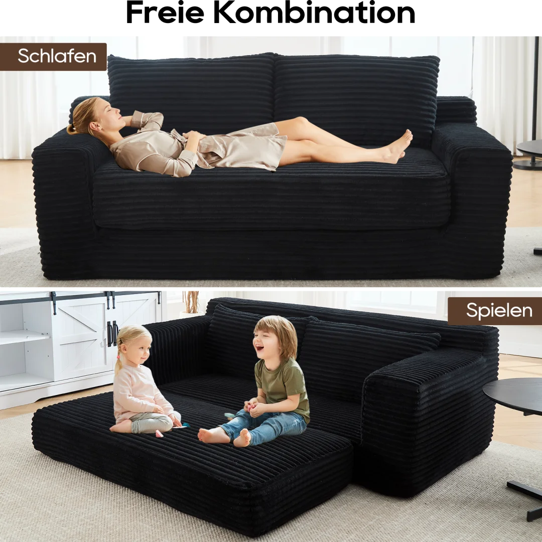 Zweisitzer-Sofa mit Memory-Schaum und Stahlrahmen – kein Aufbau erforderlich, 2-in-1-Funktion, Cordbezug – kompaktes Sofa für - Image 4
