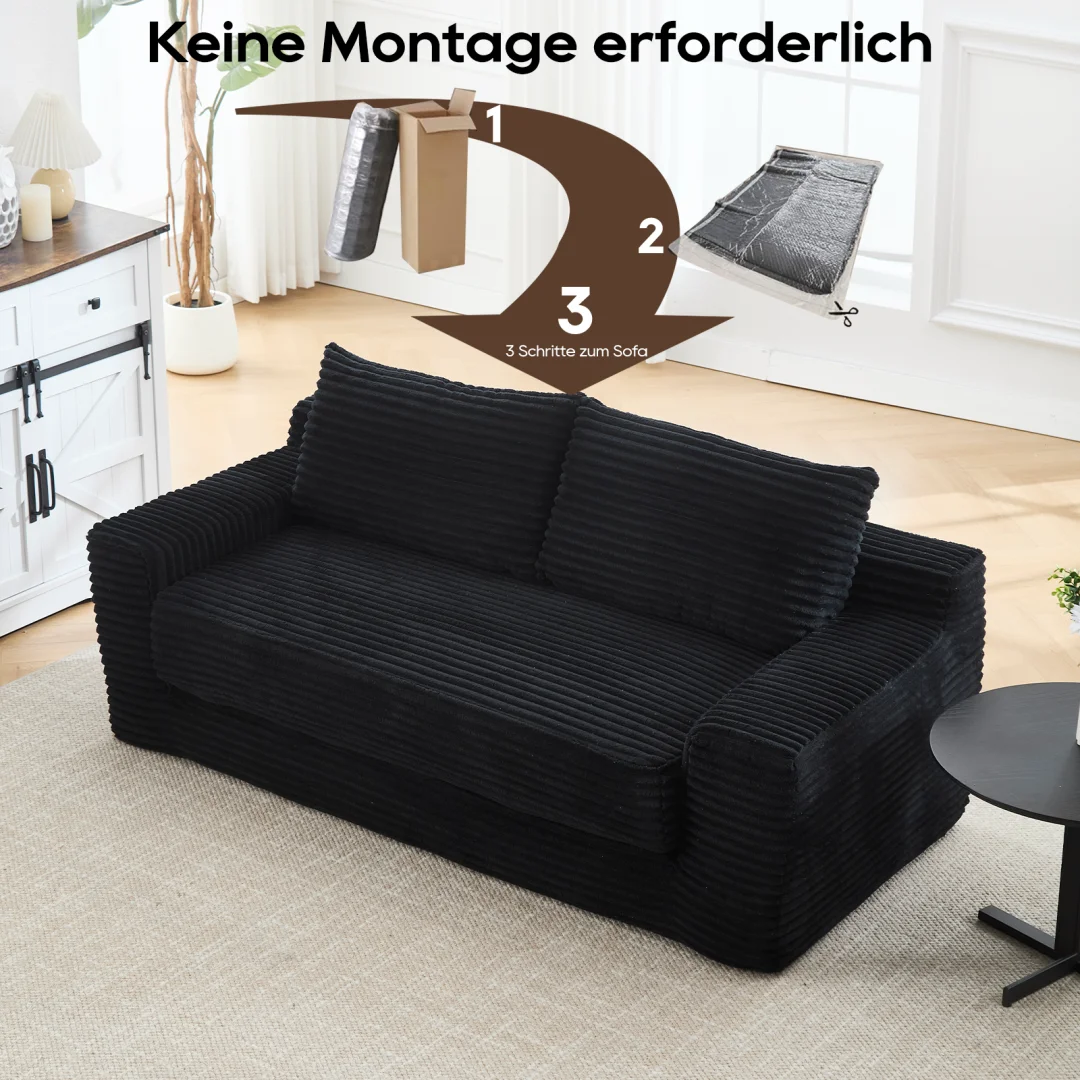 Zweisitzer-Sofa mit Memory-Schaum und Stahlrahmen – kein Aufbau erforderlich, 2-in-1-Funktion, Cordbezug – kompaktes Sofa für - Image 6