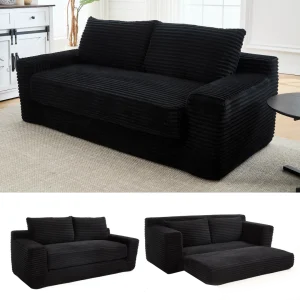 Zweisitzer-Sofa mit Memory-Schaum und Stahlrahmen – kein Aufbau erforderlich, 2-in-1-Funktion, Cordbezug – kompaktes Sofa für
