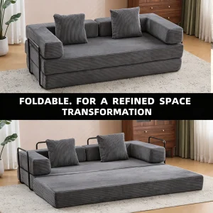 Convertible Sofa Bed Corduroy Folding Futon Sofa, No Assembly Space Saving Floor Couch for Small Apartment Living Room Office Guest Bed, Lazy Lounge Chair with Soft Sponge Padding