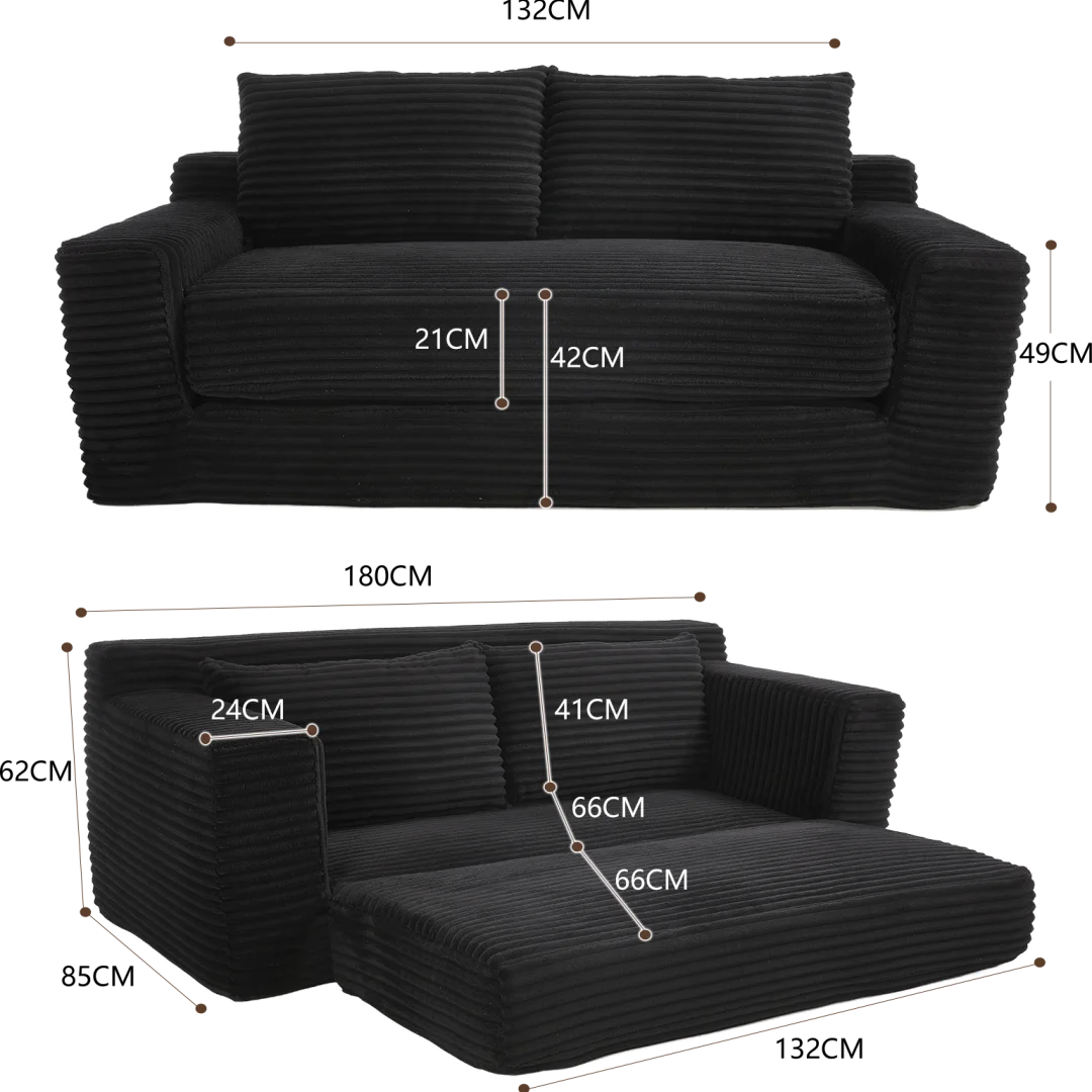 Zweisitzer-Sofa mit Memory-Schaum und Stahlrahmen – kein Aufbau erforderlich, 2-in-1-Funktion, Cordbezug – kompaktes Sofa für - Image 5