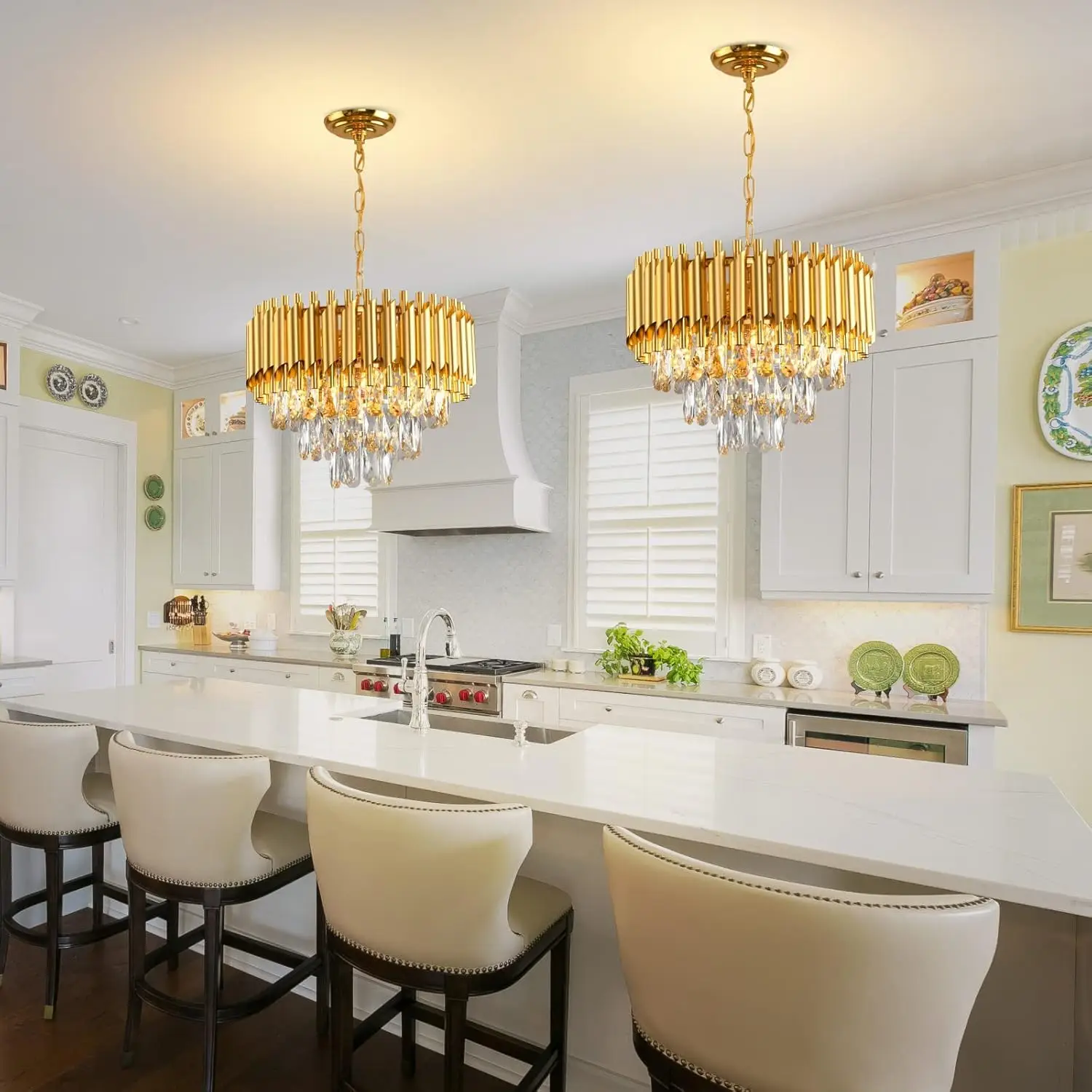 Modern Gold Crystal Chandelier, Luxury 3-Tier K9 Crystal Chandelier for Dining Room/Living Room/Kitchen Island/Bedroom - Image 3