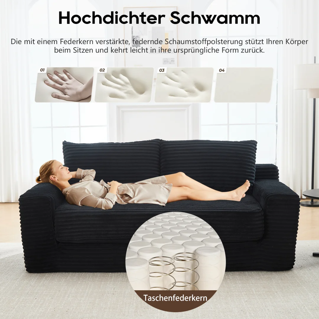Zweisitzer-Sofa mit Memory-Schaum und Stahlrahmen – kein Aufbau erforderlich, 2-in-1-Funktion, Cordbezug – kompaktes Sofa für - Image 2
