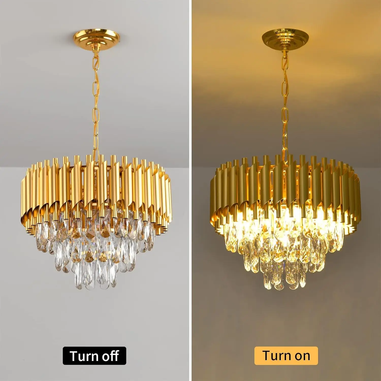 Modern Gold Crystal Chandelier, Luxury 3-Tier K9 Crystal Chandelier for Dining Room/Living Room/Kitchen Island/Bedroom - Image 6