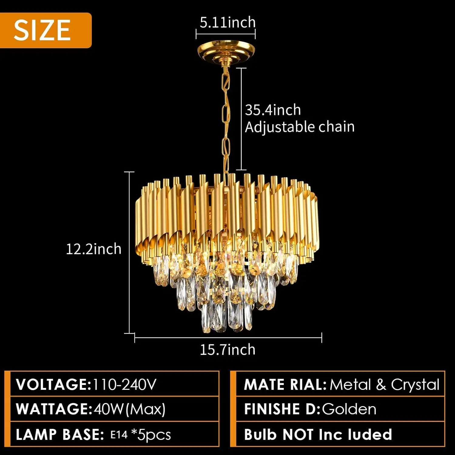Modern Gold Crystal Chandelier, Luxury 3-Tier K9 Crystal Chandelier for Dining Room/Living Room/Kitchen Island/Bedroom - Image 5
