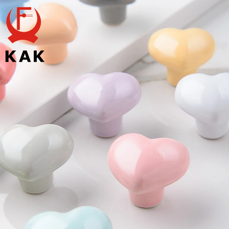 KAK Ceramic Cartoon Cabinet Knobs and Handles Colorful Heart Drawer Closet Handles Kids Room Furniture Handle Door Hardware - Image 3