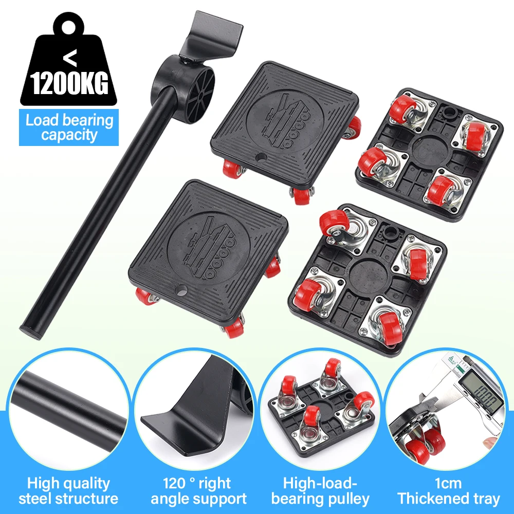 Heavy Duty Furniture Lifter Transport Mover Lifter Slides Wheel Easy Furniture Mover Tool Set Wheel Roller Bar Hand Tools 360° - Image 2