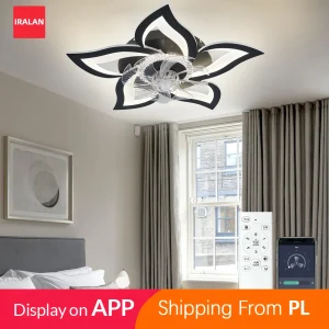 Flower Led Ceiling Light with Fan Remote Control App Dimming Ceiling Fan Led Light Living Room Electric Fans Ceiling Chandelier