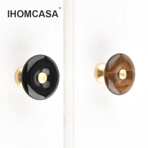 L050 30mm Round Natural Agate Stone Cabinet Door Knob Furniture Drawer Door Handle Wardrobe Cupboard Dresser Cabinet Pulls Brass