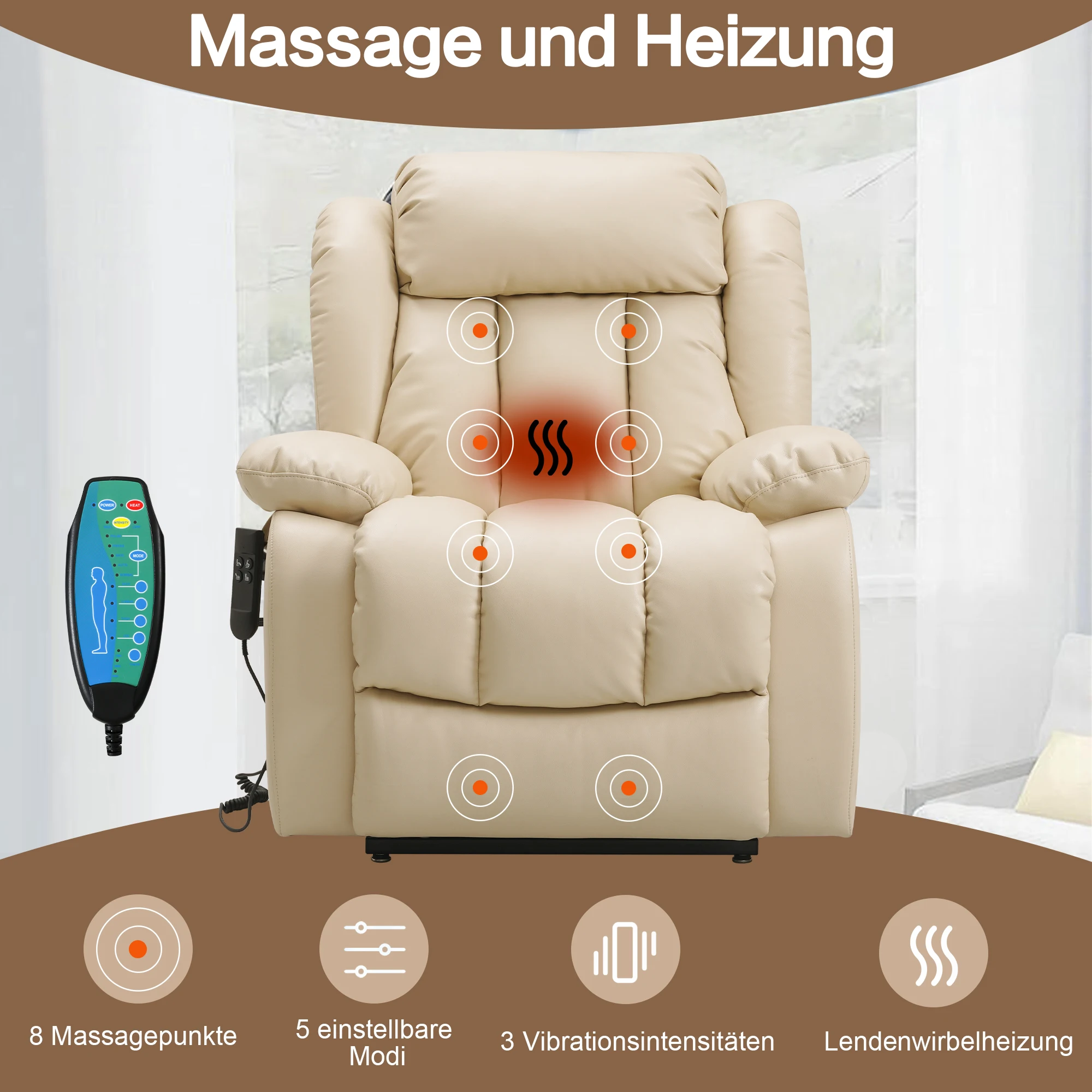 Navivi fauteuil inclinable électrique en cuir avec double moteur, Chaise de massage chauffage, élévateur, range ment - Image 3