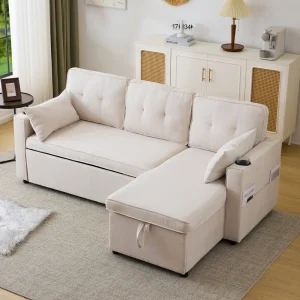 Sofa bed with sleeping function,l-shaped sofa,upholstered furniture,with storage and cup holder,interchangeable left and right