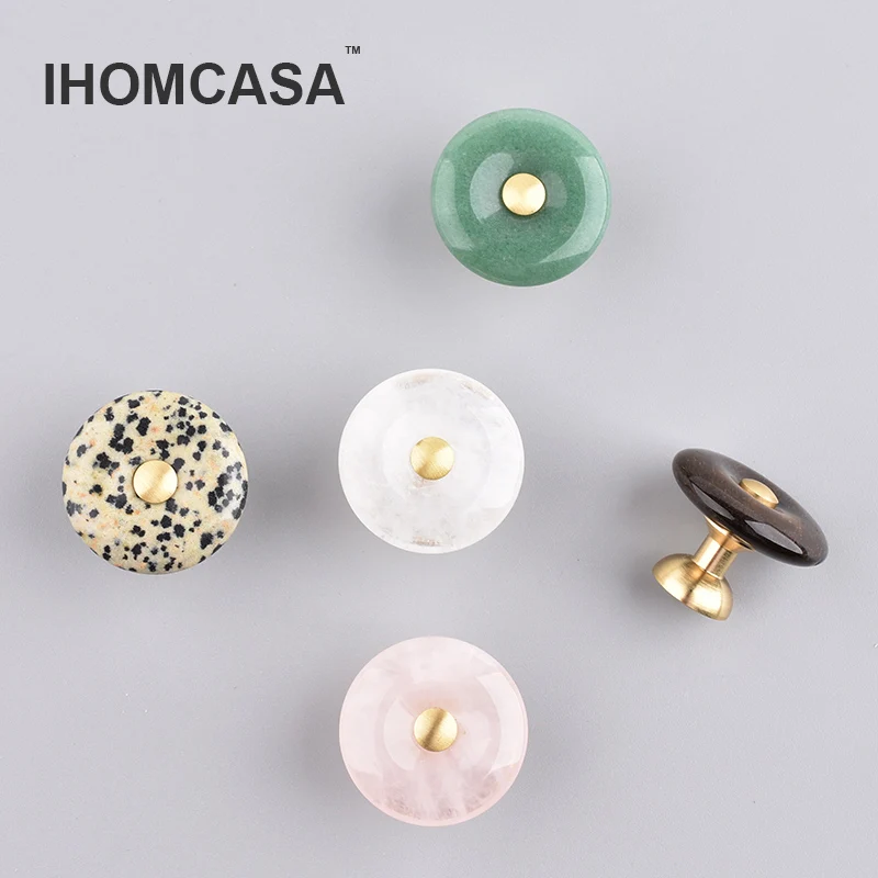 L050 30mm Round Natural Agate Stone Cabinet Door Knob Furniture Drawer Door Handle Wardrobe Cupboard Dresser Cabinet Pulls Brass - Image 4