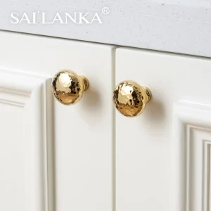 SAILANKA Solid Brass Furniture Handle Zirconium Gold Hand-hammered Finish Round Single-hole Design Cabinet Drawer Vanity Handle