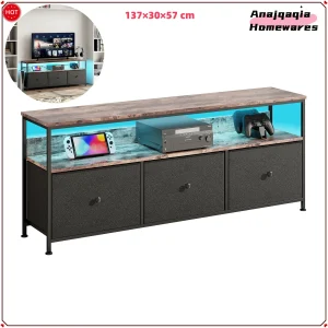 Anajqaqia TV Cabinet, LED Colour Changing TV Cabinet with 3 Drawers, TV Table, with Open Storage Space for Living Room, Bedroom