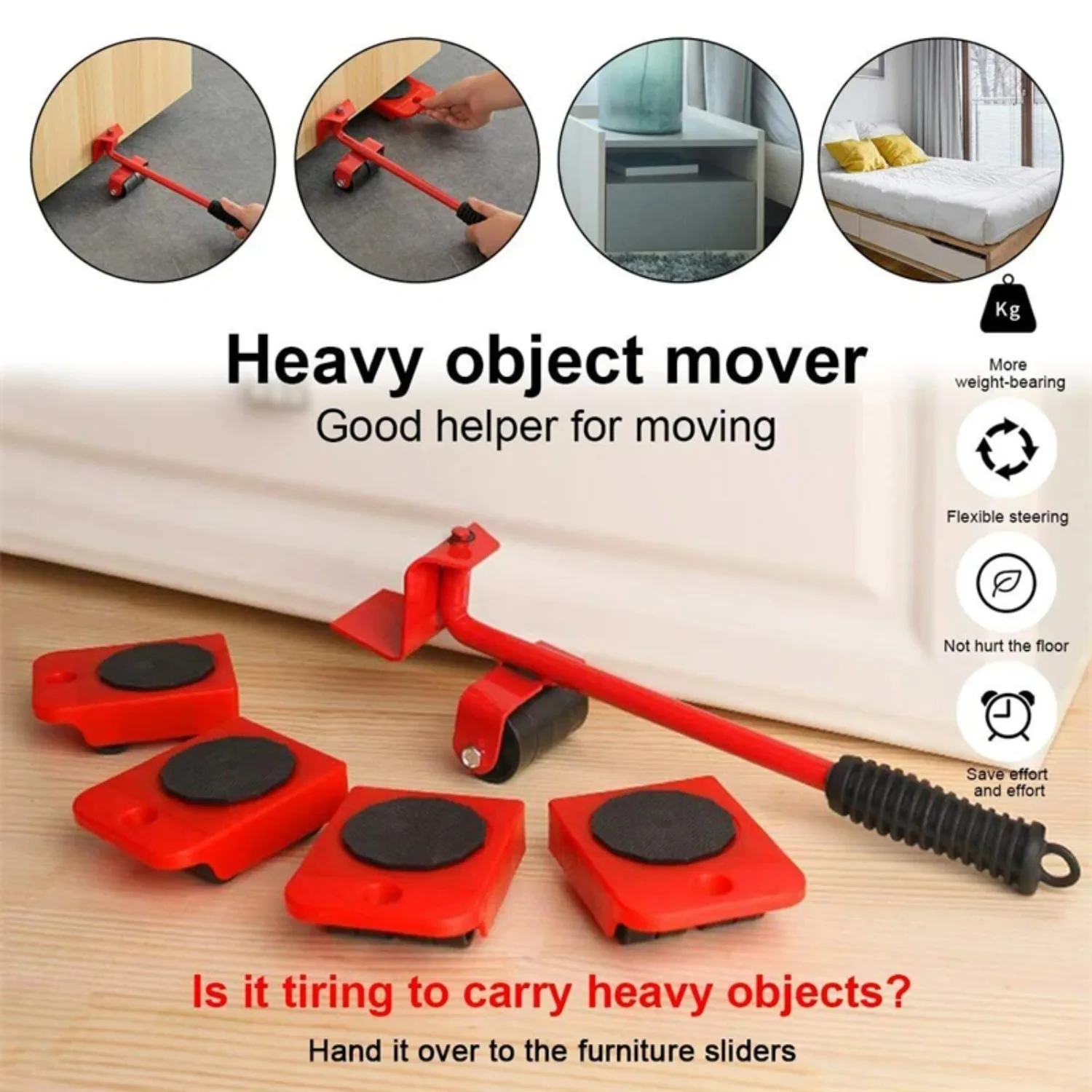 5Pcs/Set Heavy Duty Furniture Lifter Mover Roller with Wheel Bar Moving Device Lifting Helper Furniture Moving Transport Tool - Image 4