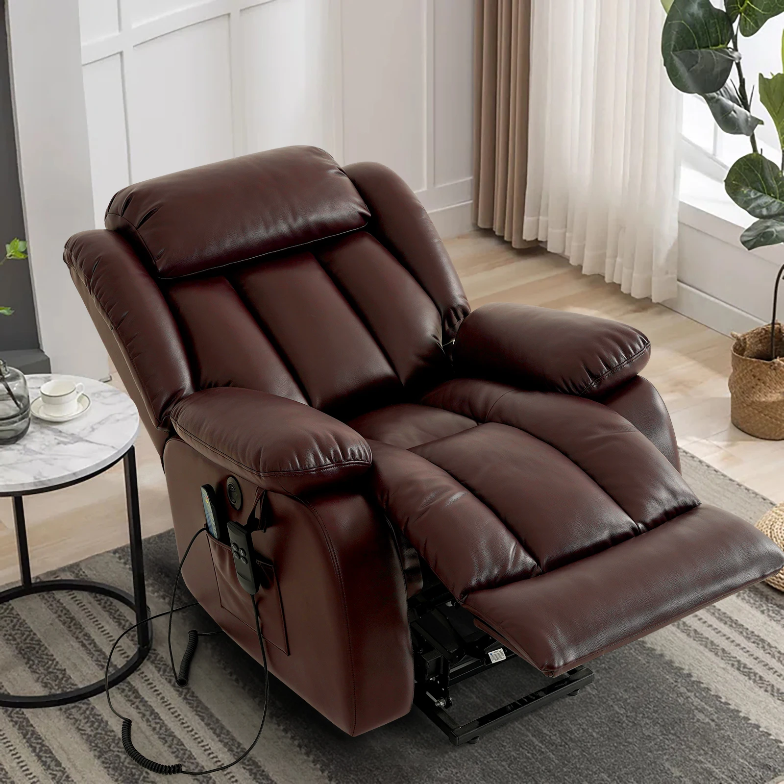 Navivi fauteuil inclinable électrique en cuir avec double moteur, Chaise de massage chauffage, élévateur, range ment - Image 5