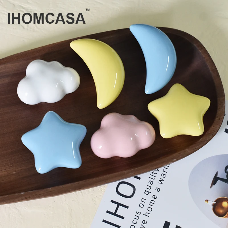 IHOMCASA Ceramic Handle Furniture Drawer Handles Cupboard Wardrobe Door Knob Cloud And Stars Cabinet Pulls Wholesale - Image 5