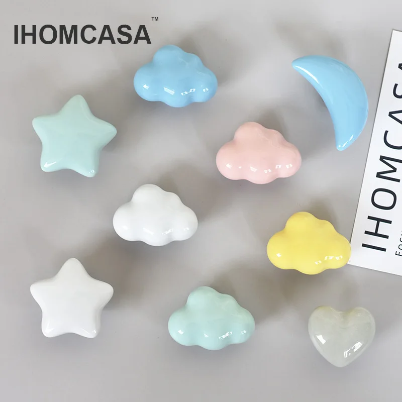 IHOMCASA Ceramic Handle Furniture Drawer Handles Cupboard Wardrobe Door Knob Cloud And Stars Cabinet Pulls Wholesale - Image 3