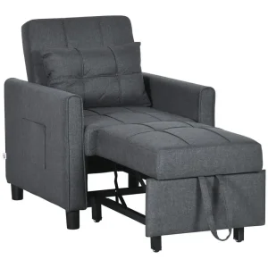 1-Seater Convertible Chair 3-in-1 3-Position Adjustable Backrest Pillow Included 2 Side Pockets 69X82X85Cm Gray