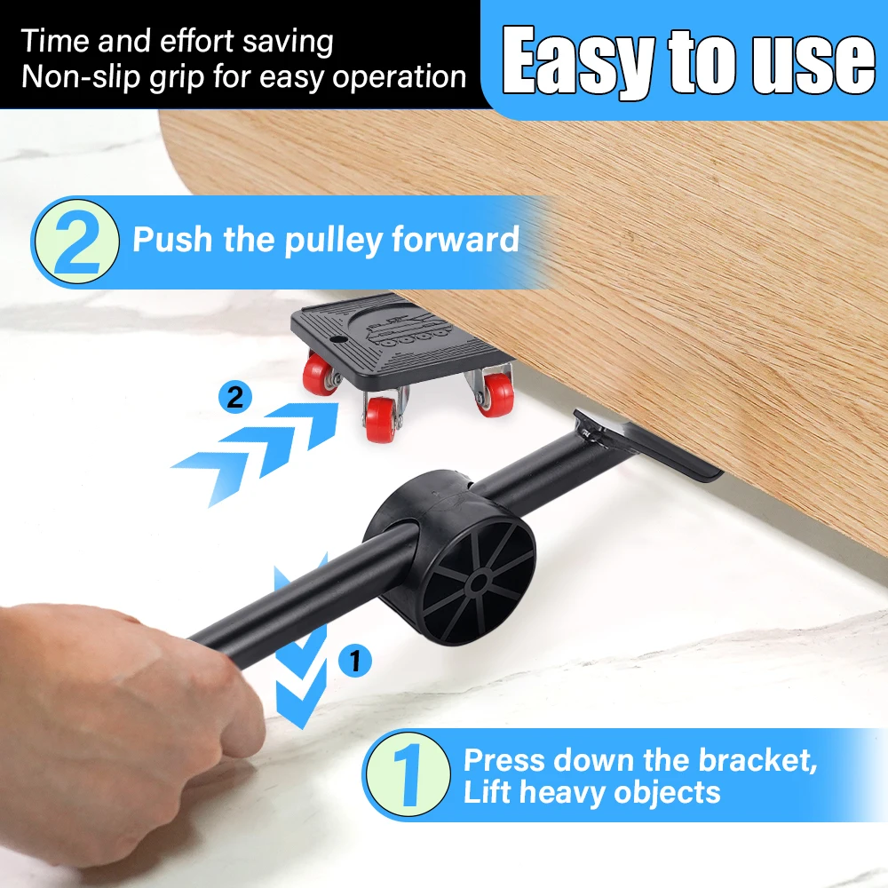 Heavy Duty Furniture Lifter Transport Mover Lifter Slides Wheel Easy Furniture Mover Tool Set Wheel Roller Bar Hand Tools 360° - Image 3