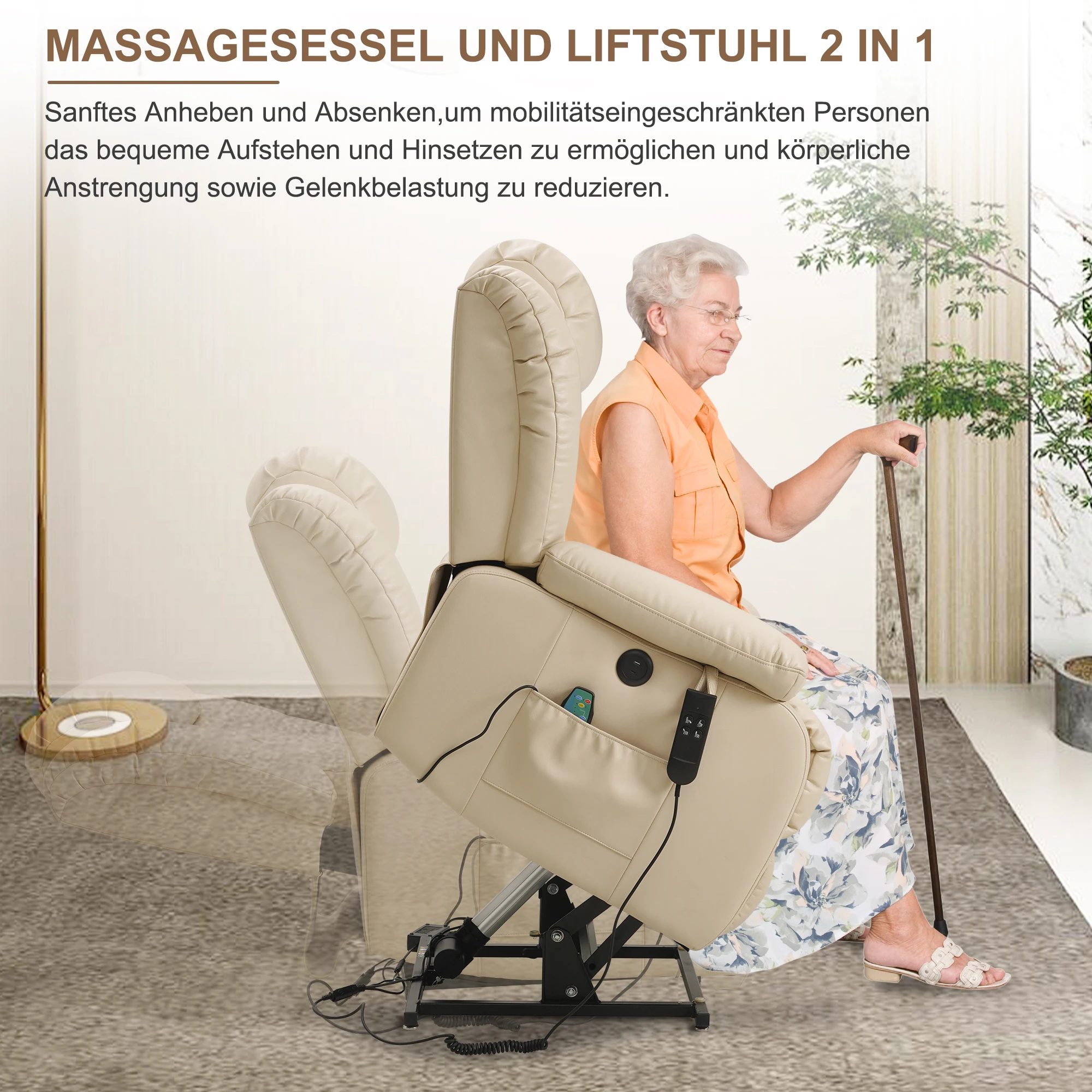 Navivi fauteuil inclinable électrique en cuir avec double moteur, Chaise de massage chauffage, élévateur, range ment - Image 4