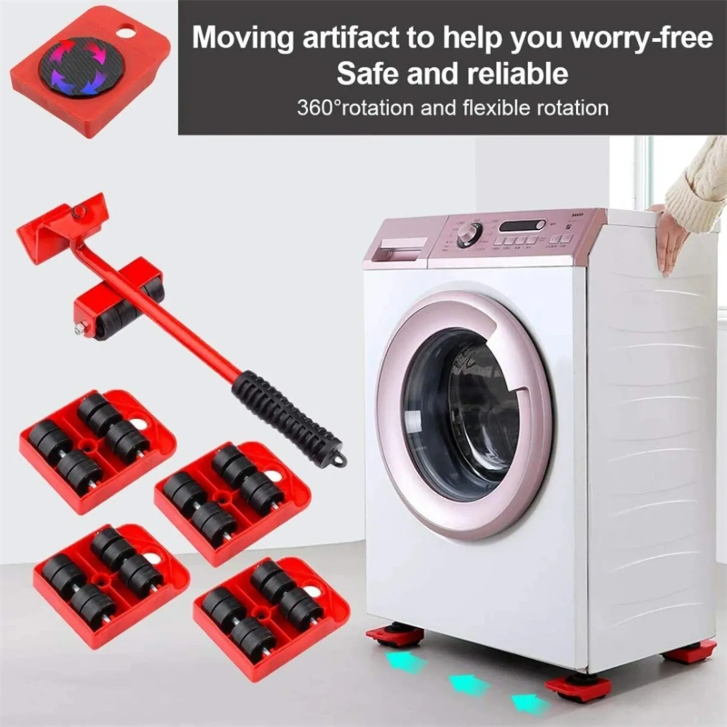 5Pcs/Set Heavy Duty Furniture Lifter Mover Roller with Wheel Bar Moving Device Lifting Helper Furniture Moving Transport Tool - Image 3