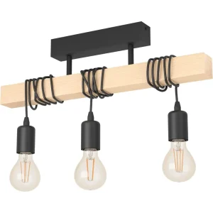 3-Light Vintage Pendant Light in Industrial Design Retro Ceiling Light with Steel and Wood Black, E27 Socket for Living Room