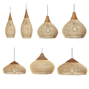 Rattan Pendant Light Beige Vintage Woven Wicker Chandelier E27 LED Ceiling Hanging Lamp for Dining Room Living Room Dining Table