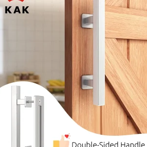 KAK 12" Sliding Barn Door Handles and Pulls Silver Double Sided Hardware Set Heavy Duty Stainless Steel Rustic Sqaure Handle Bar