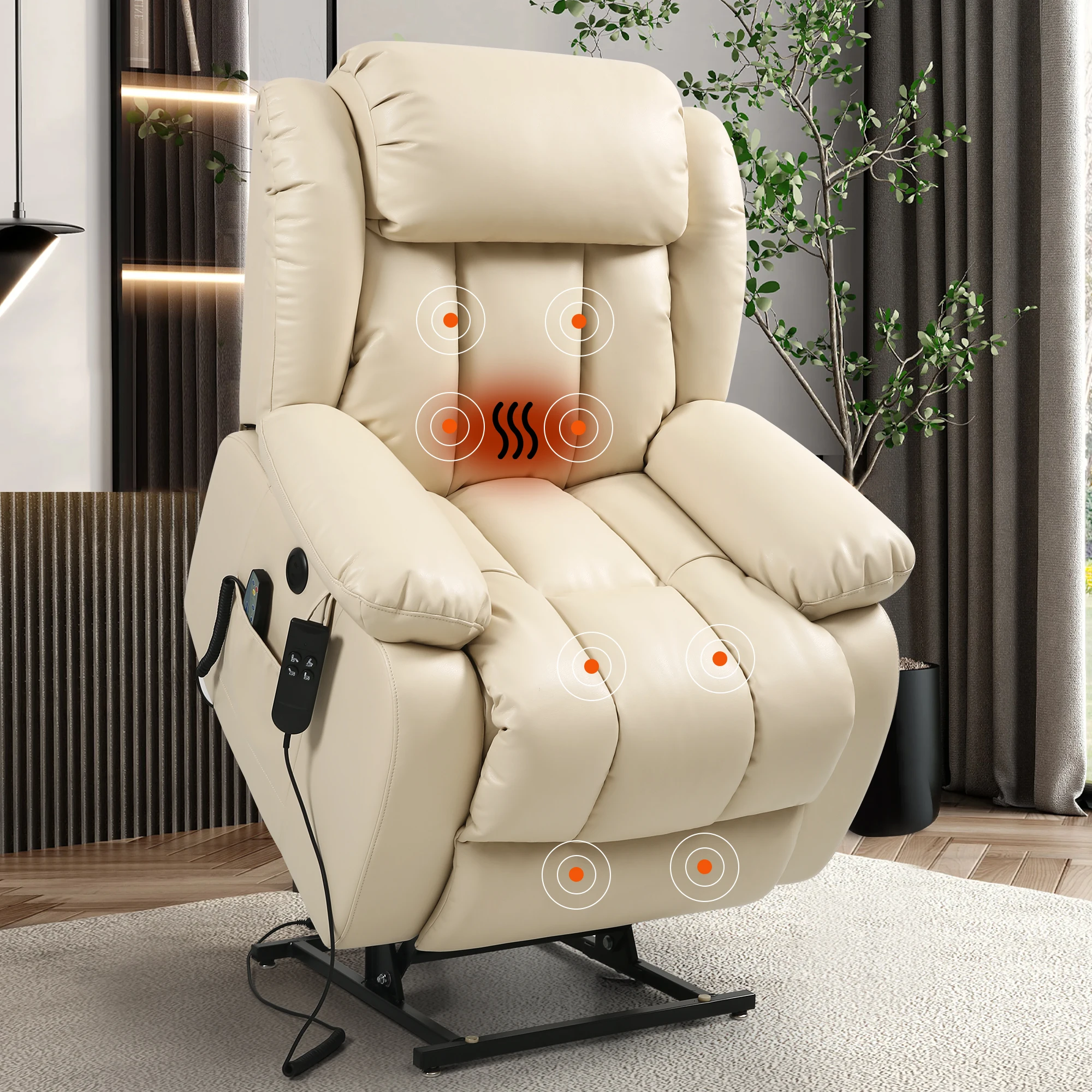 Navivi fauteuil inclinable électrique en cuir avec double moteur, Chaise de massage chauffage, élévateur, range ment