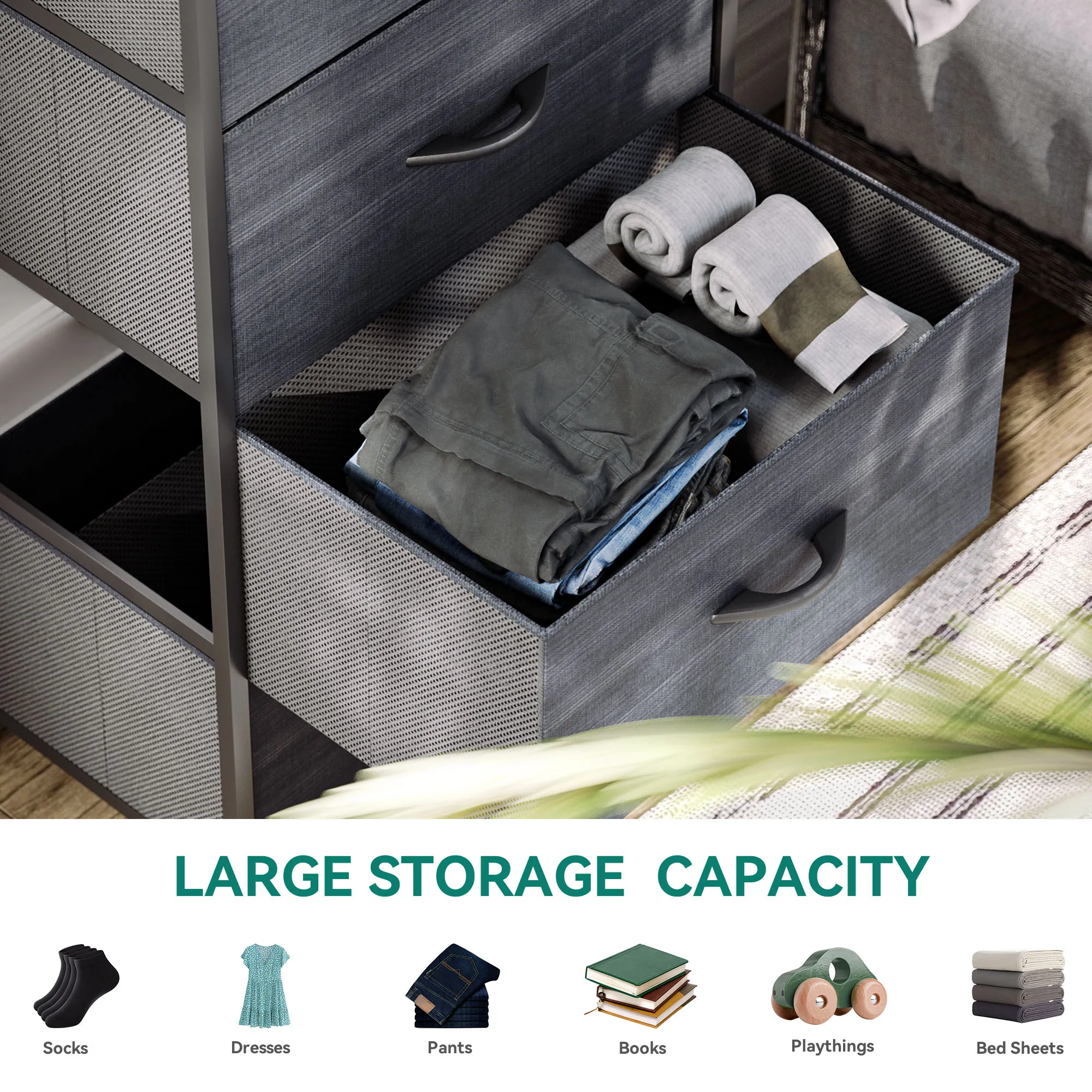 YITAHOME 4-Drawer Multi-Room Storage Dresser – Fabric with Wood Top & Steel Frame, Ideal for Living Room/Kids Room - Image 2