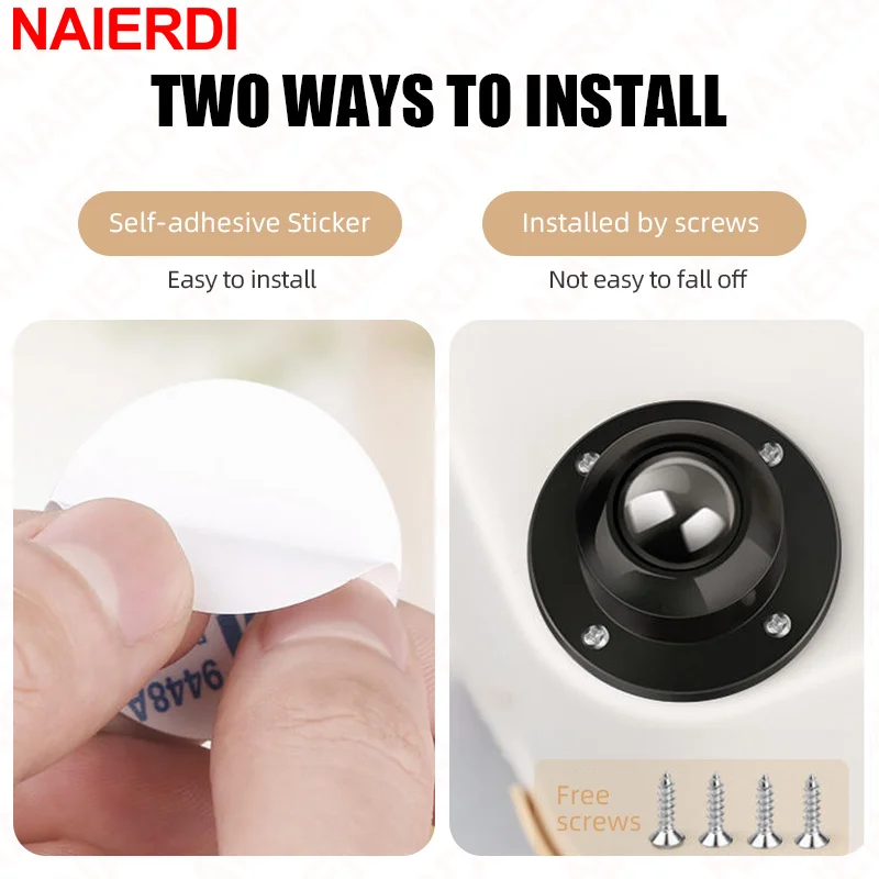 NAIERDI 4/8/12 Packs Universal Caster Wheels 360° Rotation Self-Adhesive Wheels 100KG Heavy Duty Furniture Cabinet Rollers - Image 3