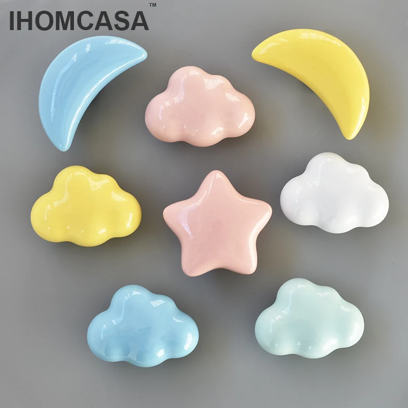 IHOMCASA Ceramic Handle Furniture Drawer Handles Cupboard Wardrobe Door Knob Cloud And Stars Cabinet Pulls Wholesale